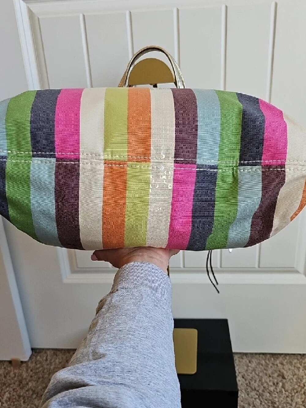 ​Coach 2011 Poppy Sequin Legacy Stripe Glam Tote - Chartreuse Interior - EUC